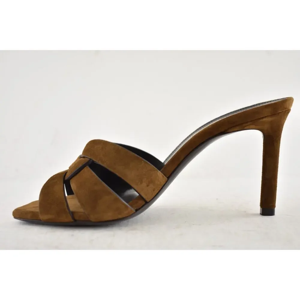 Saint Laurent Tribute 85 Mule Sandal Land Brown Suede Backless Heel Pump 36 - Picture 12 of 15